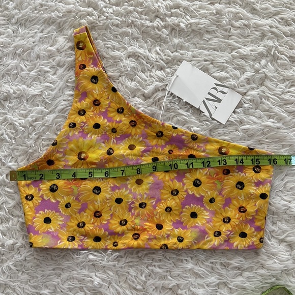 Zara Sunflower One Shoulder Crop Top Tank Floral Cottagecore Boho Size Large - Picture 10 of 12